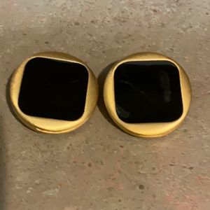 Gorgeous onyx and matte gold clip on earrings!  Designer.